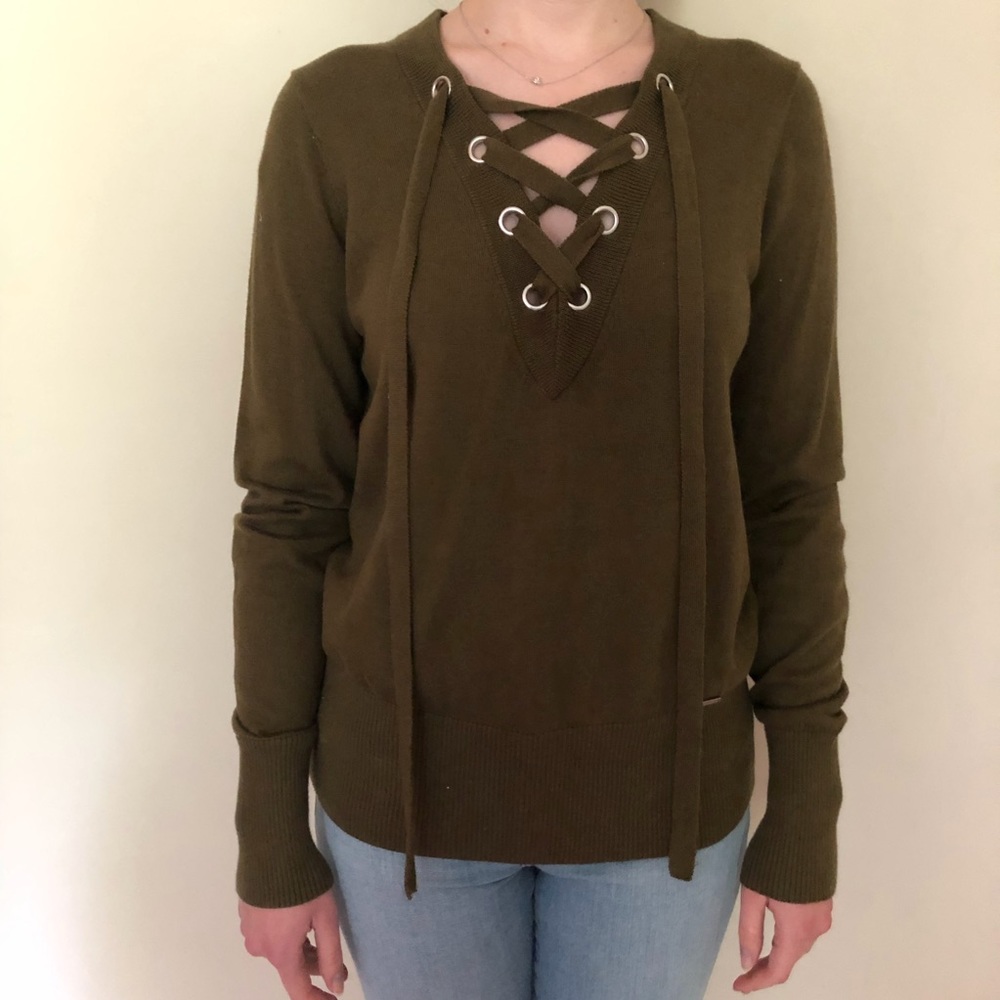 Abercrombie & Fitch olive green lace up sweater